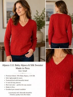 Alpaca 111 Luxury Baby Alpaca & Silk Textured Knit Sweater Fuchsia Inside M